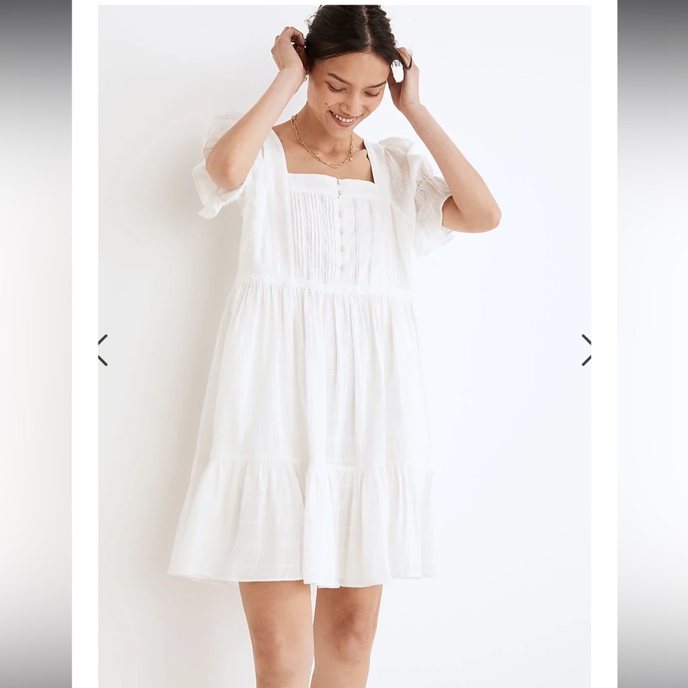 Madewell Puff-Sleeve Drawstring Mini Dress Cotton Sundress